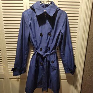 Double Breasted Blue Michael Kors Trench Coat with Detachable Hood XL